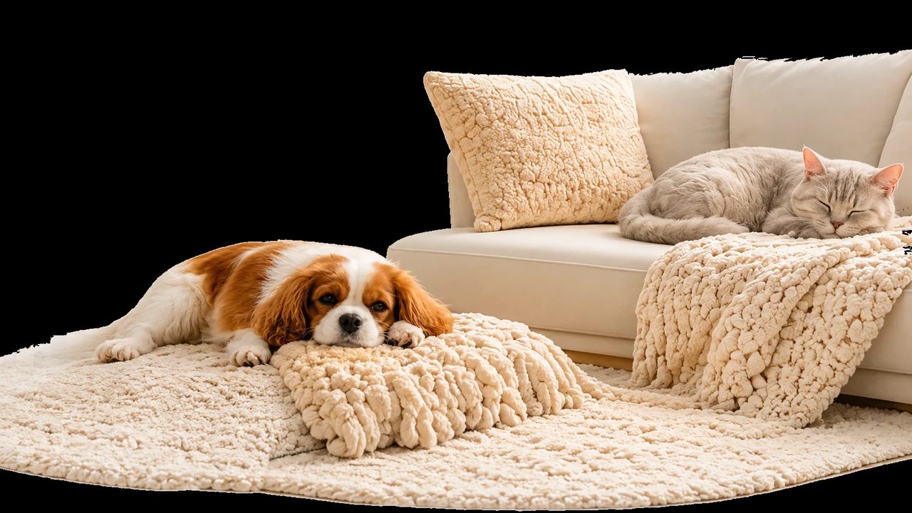 Dog and cat relaxing together in a comfortable home